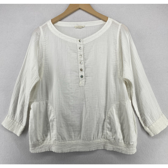 Eileen Fisher Tops - EILEEN FISHER Top S Organic Cotton Crinkle Gauze Popover Long Sleeve Smock White